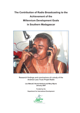 Radio Broadcasting to the Achievement of the Millennium Development Goals in Southern Madagascar