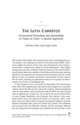 The Letta Cabinet(S) Government Formation and (In)Stability in Times of Crisis—A Spatial Approach