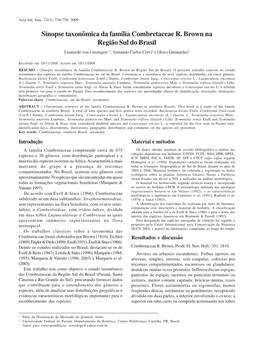 Sinopse Taxonômica Da Família Combretaceae R. Brown Na Região Sul Do Brasil Leonardo Von Linsingen1,3, Armando Carlos Cervi2 E Olavo Guimarães2