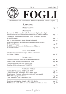 Fogli» N° 26 (2005)