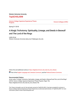 Spirituality, Lineage, and Deeds in Beowulf and the Lord of the Rings