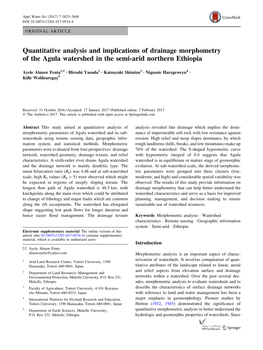 Quantitative Analysis and Implications of Drainage Morphometry of the Agula Watershed in the Semi-Arid Northern Ethiopia