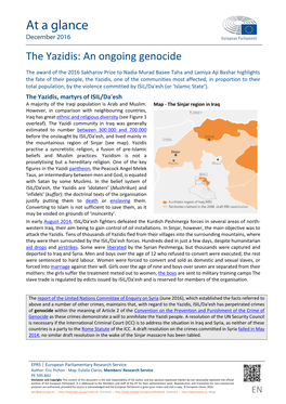 At a Glance December 2016 the Yazidis: an Ongoing Genocide