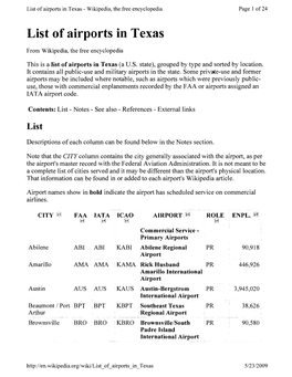 List of Airports in Texas - Wikipedia, the Free Encyclopedia Page 1 Of24