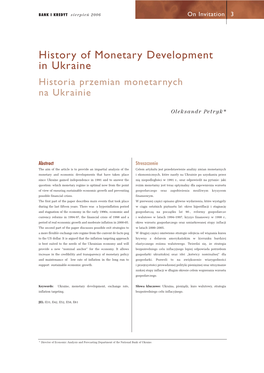 History of Monetary Development in Ukraine Historia Przemian Monetarnych Na Ukrainie