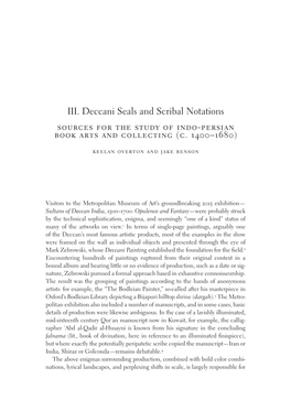 III. Deccani Seals and Scribal Notations Sources for the Study of Indo-Persian Book Arts and Collecting (C