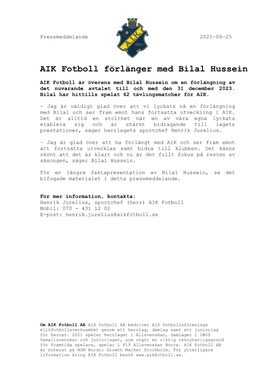 AIK Fotboll Förlänger Med Bilal Hussein