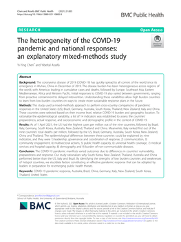 The Heterogeneity of the COVID-19 Pandemic and National Responses: an Explanatory Mixed-Methods Study Yi-Ying Chen* and Yibeltal Assefa