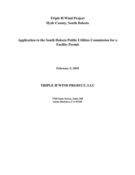 Triple H Wind Project Hyde County, South Dakota Application to The