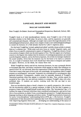Language, Dialect and Society