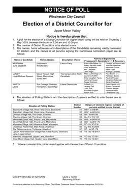 NOTICE of POLL Election of a District Councillor