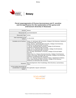 Floral Organogenesis of Prunus Laurocerasus and P. Serotina and Its Significance for the Systematics of the Genus and Androecium Diversity in Rosaceae