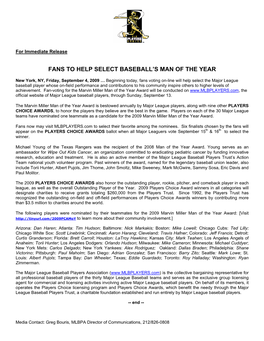Fans to Help Select Baseball's Man of the Year