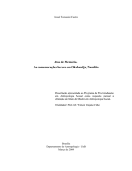 Atos De Memória. As Comemorações Herero Em Okahandja, Namíbia