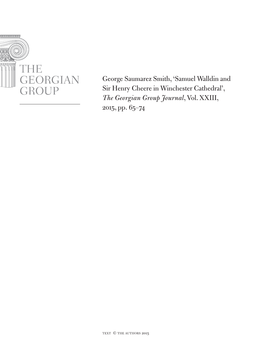 Samuel Walldin and Sir Henry Cheere in Winchester Cathedral’, the Georgian Group Journal, Vol