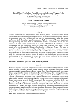 Identifikasi Perubahan Fungsi Ruang Pada Rumah Tinggal Joglo Studi Kasus : Rumah Joglo Di Desa Keji,Kecamatan Muntilan, Kabupaten Magelang, Jawa Tengah