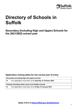 Directory of Schools in Suffolk Secondary 2021/22