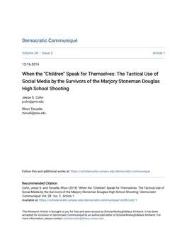 The Tactical Use of Social Media by the Survivors of the Marjory Stoneman Douglas High School Shooting