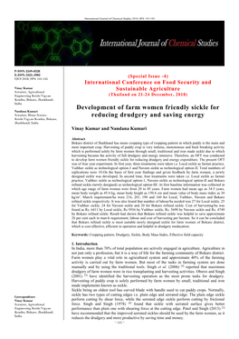 Development of Farm Women Friendly Sickle for Reducing Drudgery And