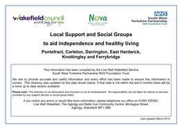 Local Support and Social Groups to Aid Independence and Healthy Living Pontefract, Carleton, Darrington, East Hardwick, Knottingley and Ferrybridge