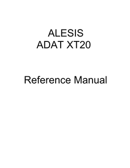 ALESIS ADAT XT20 Reference Manual