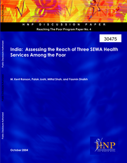 Assessing the Reach of Three SEWA Health Services Among the Poor Public Disclosure Authorized