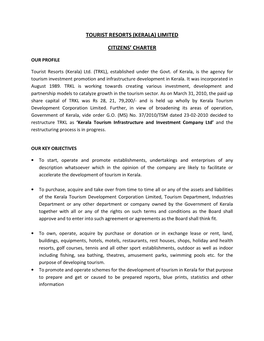 Tourist Resorts (Kerala) Limited Citizens' Charter