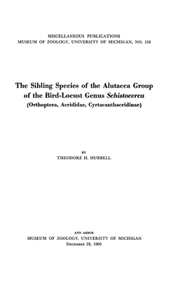 The Sibling Species of the Alutacea Group of the Bird-Locust Genus Schistocerca (Orthoptera, Acrididae, Cyrtacanthacridinae)