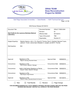 Site Profile for the Lawrence Berkeley National Laboratory