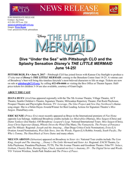 Dive “Under the Sea” with Pittsburgh CLO and the Splashy Sensation Disney's the LITTLE MERMAID June 14-25!