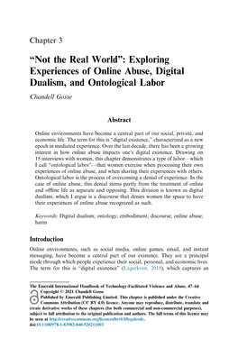 Exploring Experiences of Online Abuse, Digital Dualism, and Ontological Labor Chandell Gosse