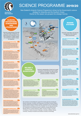 SCIENCE PROGRAMME 2019/20 New Zealand’S Antarctic Science Programme Is Driven by the Government’S Science Strategy for Antarctica and the Southern Ocean