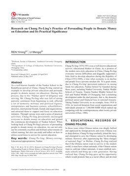 Research on Chang Po-Ling's Practice of Persuading People To