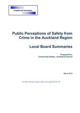 Public Perceptions of Safety from Crime in the Auckland Region Local Board Summaries