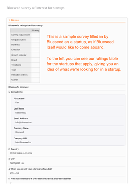 This Is a Sample Survey Filled in by Blueseed As a Startup, As If