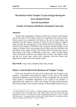 The Osirian Cult in Temples' Crypts in Egypt During the Greco-Roman Period Sara El-Sayed Kitat Faculty of Tourism and Hotels Alexandria University