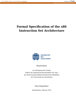 Formal Specification of the X86 Instruction Set Architecture