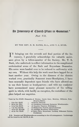 Bates, E H, and Bush, T S, an Inventory of Church Plate in Somerset. Part VII, Part II