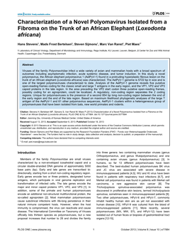 Characterization of a Novel Polyomavirus Isolated from a Fibroma on the Trunk of an African Elephant (Loxodonta Africana)