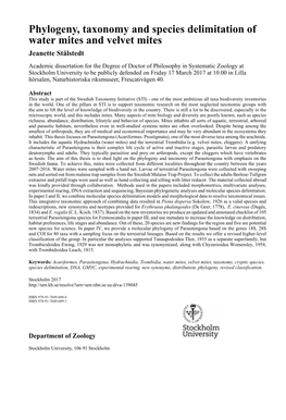 Phylogeny, Taxonomy and Species Delimitation of Water Mites and Velvet Mites