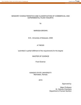 Sensory Characteristics and Classification of Commercial and Experimental Plain Yogurts