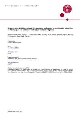 Sequestration and Biosynthesis of Cyanogenic Glucosides in Passion Vine Butterflies and Consequences for the Diversification of Their Host Plants