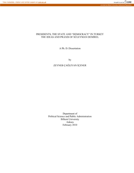 Democracy” in Turkey the Ideas and Praxis of Süleyman Demđrel