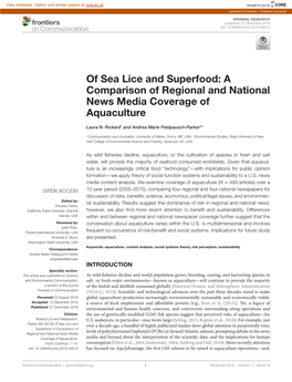 Of Sea Lice and Superfood: a Comparison of Regional and National News Media Coverage of Aquaculture