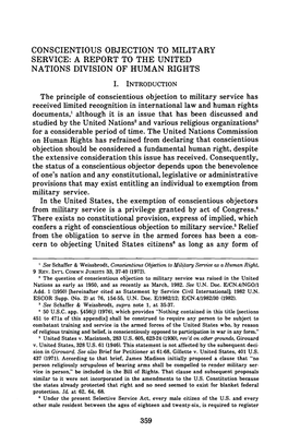 Conscientious Objection to Military Service: a Report to the United Nations Division of Human Rights