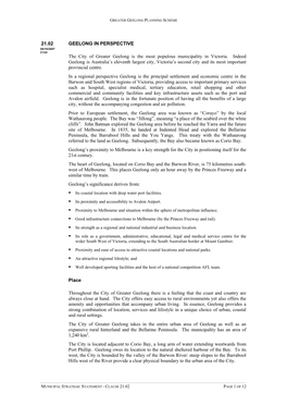 21.02 GEELONG in PERSPECTIVE 04/10/2007 C124 the City of Greater Geelong Is the Most Populous Municipality in Victoria