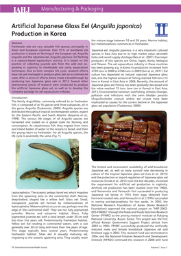 Artificial Japanese Glass Eel (Anguilla Japonica) Production in Korea the Mature Stage Between 10 and 20 Years