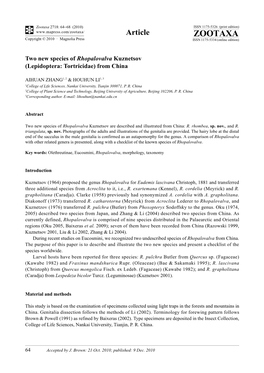 Two New Species of Rhopalovalva Kuznetsov (Lepidoptera: Tortricidae) from China