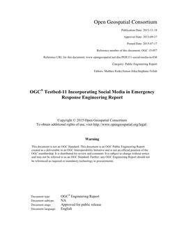 OGC® Testbed-11 Incorporating Social Media in Emergency Response Engineering Report