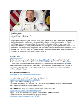 Meet Terry Virts on November 23, 2014, Terry Launched Onboard Soyuz TMA-15M from Baikonur, Kazakhstan to the ISS